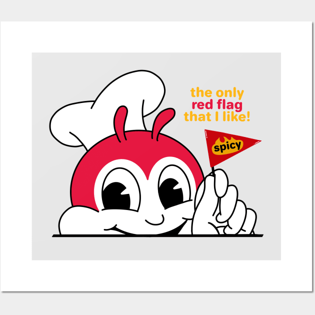 JOLLIBEE PEEKING SPICY CHICKENJOY RED FLAG PINOY STICKER Wall Art by Aydapadi Studio